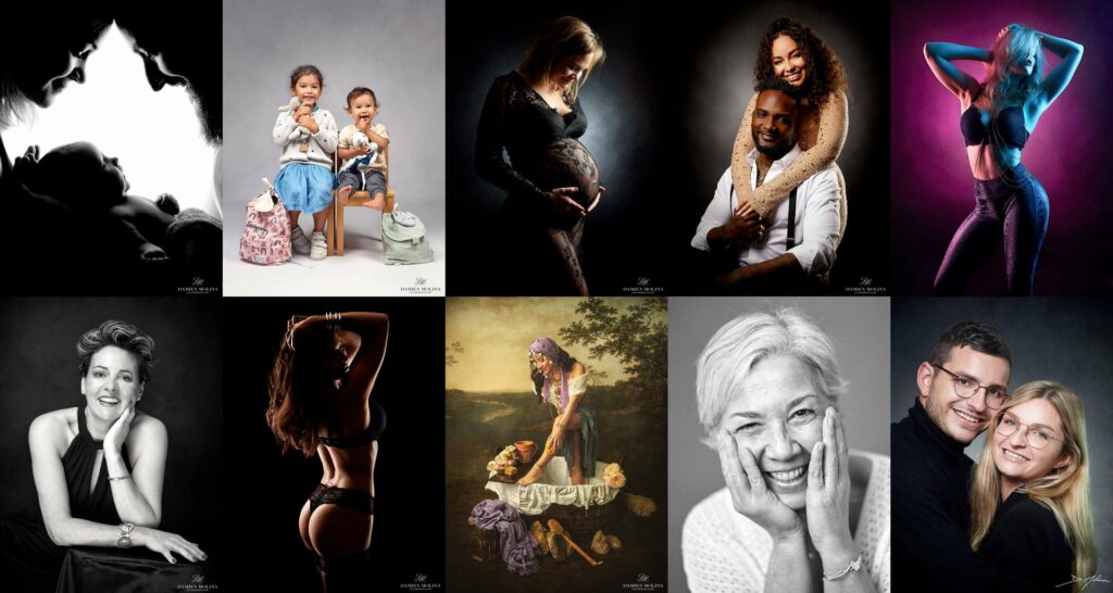 Palette émotionnelle : L'art du portrait par Damien Molina - Damien Molina - Photographe Mosaïque de 10 photographies par Damien Molina photographe strasbourg : famille, boudoir, grossesse, sportraits, fine art, bébé, couple